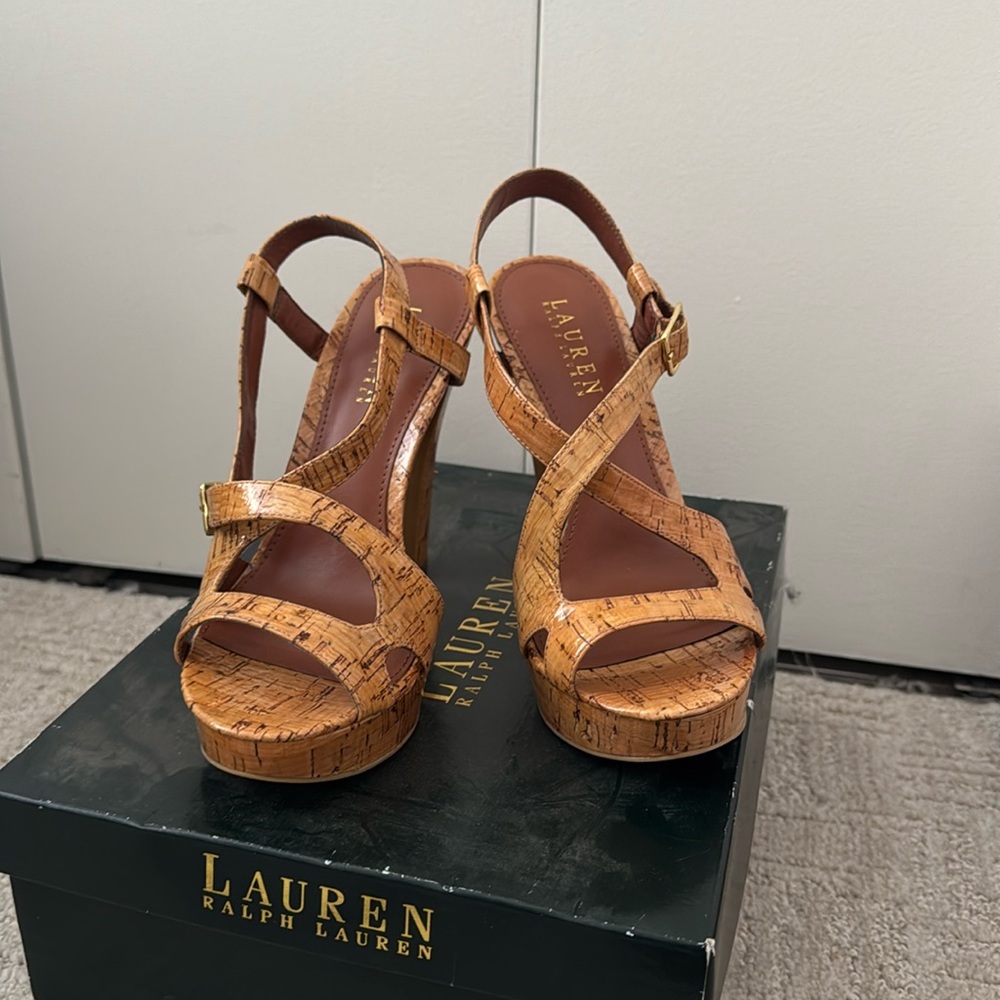 New in box, Ralph Lauren cork tall heels